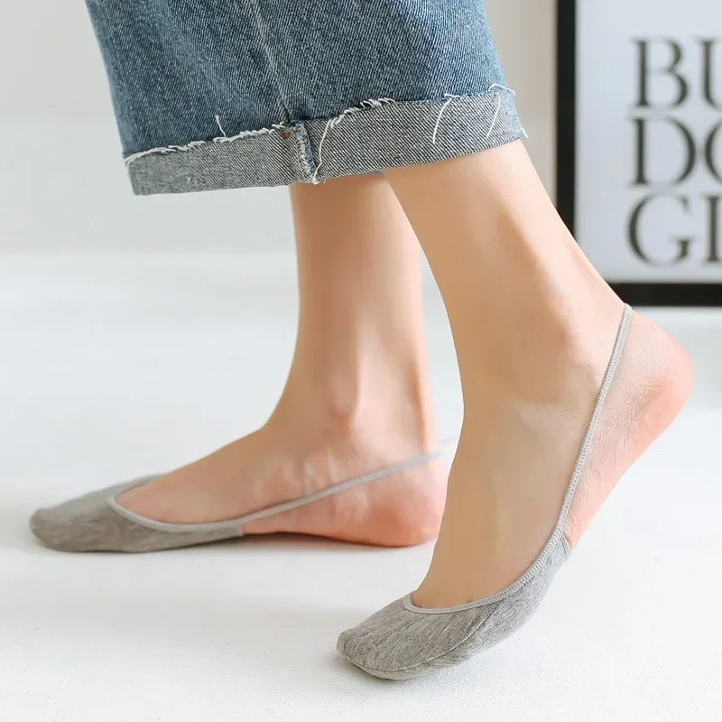 Women's Summer Thin Invisible Boat Palm High Heel No Heel Cable Knit Cotton Breathable Non-Slip Fashion for High Heels Boat Sock