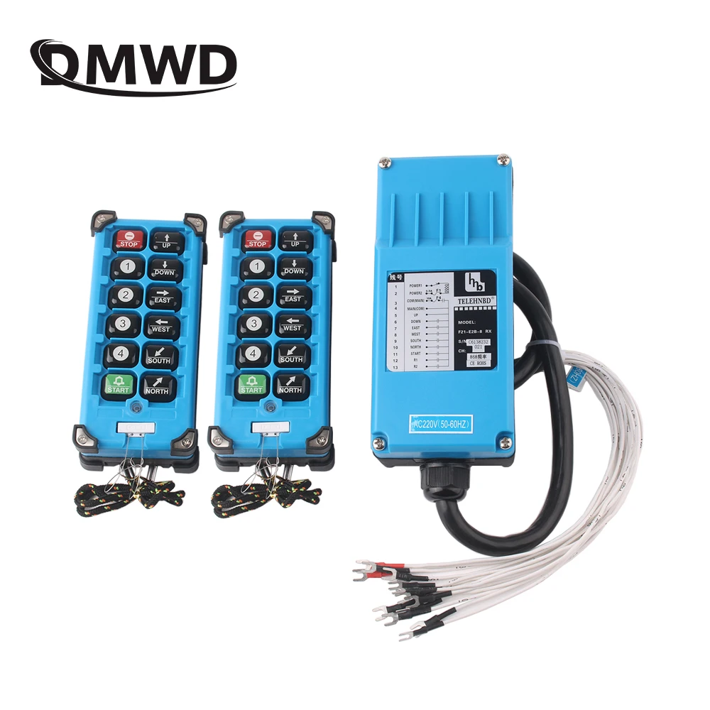 

F21-E2B-8 Blue 2 Transmitters + 1 Receiver Industrial Remote Controller Switches 8 Channels Buttons Keys Direction Hoist Crane