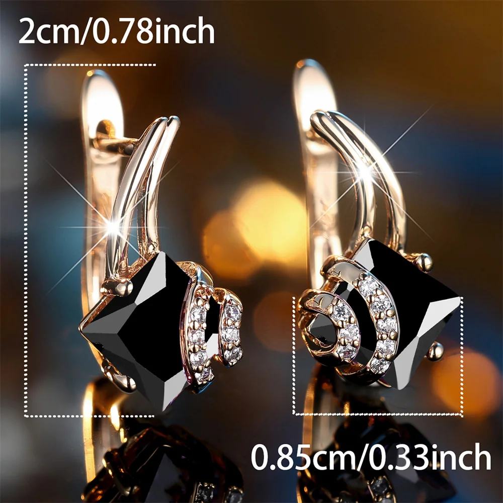 Geometric Square Stone Retro Black Crystal Hoop Earrings For Women Vintage Gold Color Ear Buckle Wedding Jewelry Engagement Gift