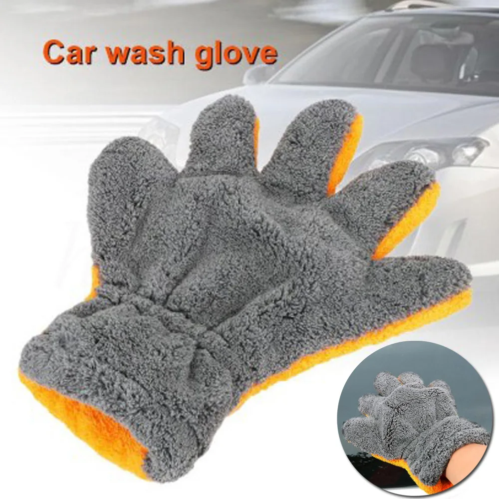 29*25CM Gray Orange Superfine Fiber Car Wash Gloves For Small Hands Soft Synthetic Fiber Car Cleaning Gloves To Clean The Car