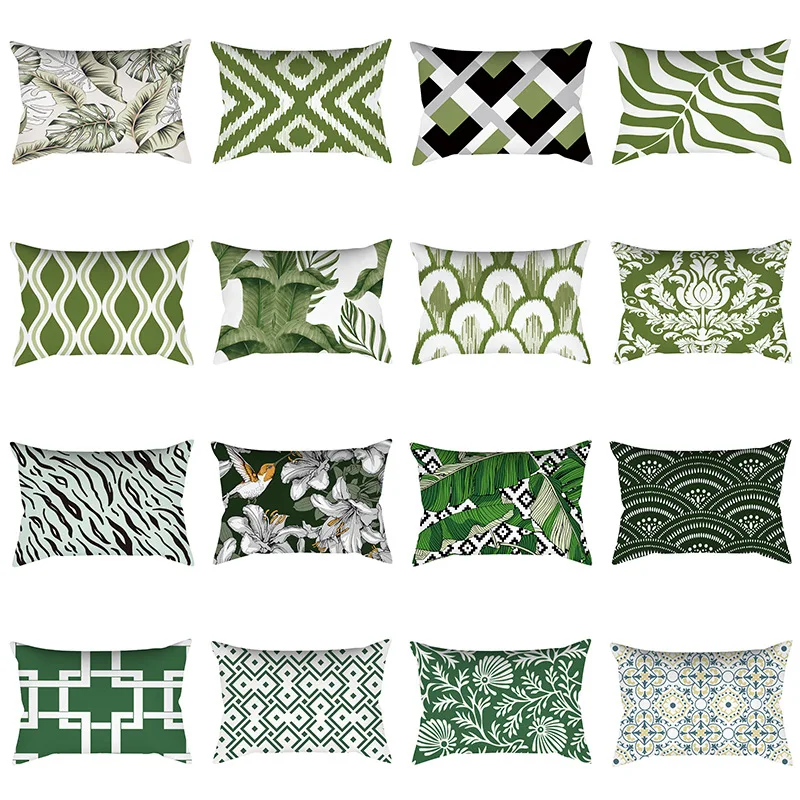 

Green Geometric Waist Pillow Cover French American Flower and Plant Sofa Office Pillow Back Cover Home Furnishing