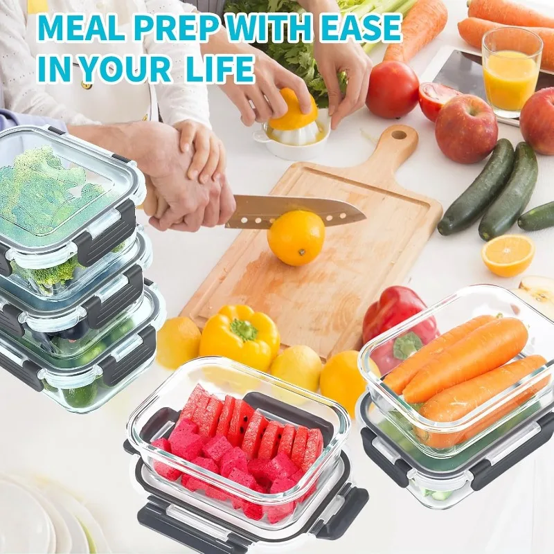 10 Pack Glass Meal Prep Containers Glass Airtight Food Storage Containers with Lids Pantry Kitchen Storage Containers for Lunch 6