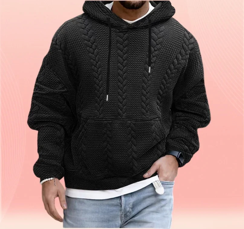 2024 new autumn men's oversized casual jacket with jacquard hooded solid color tie up long sleeved hoodie for men new 2024 men s casual loose hooded pullovers sweater tops knitted print long sleeve jumpers autumn winter dailywear warm sweater