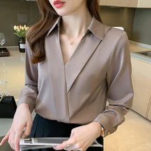

Simple Office Lady Elegant Sexy V-neck Shir New Long Sleeve Shirts Women Fashion Blouse Tops Blusa