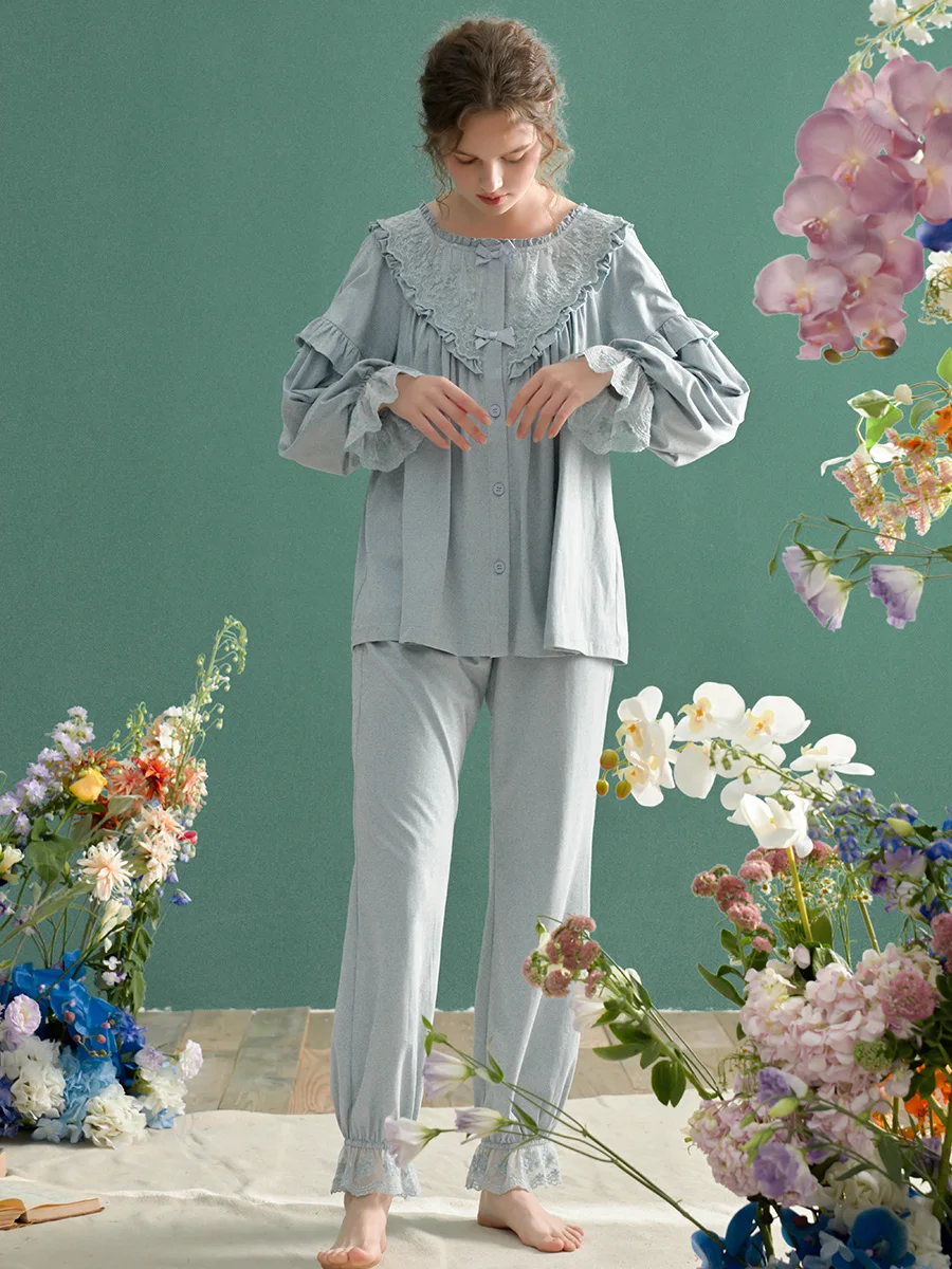Vintage Gorgeous Soft Cotton Women's Pajamas Sets Long Sleeve