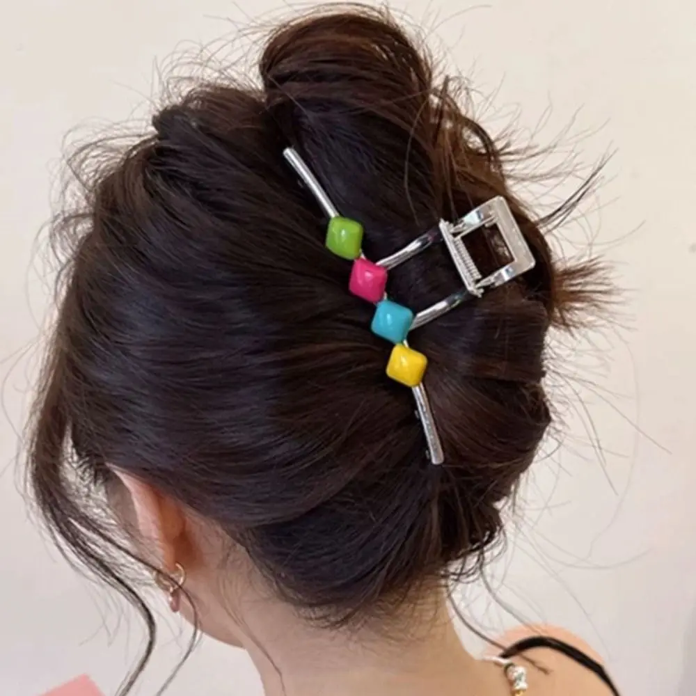 

Beades Simple Metal Hair Claw Large Size 11.5cm Bead Shark Clip Dopamine Style Shark Clip Silver Color Hair Clip Wash Face