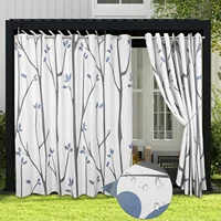 Outdoor Patio Waterproof Curtain Printed Tree Branch Windproof Blackout Drapes Heat Insulating Rod Pocket Voile sheer Curtains 1