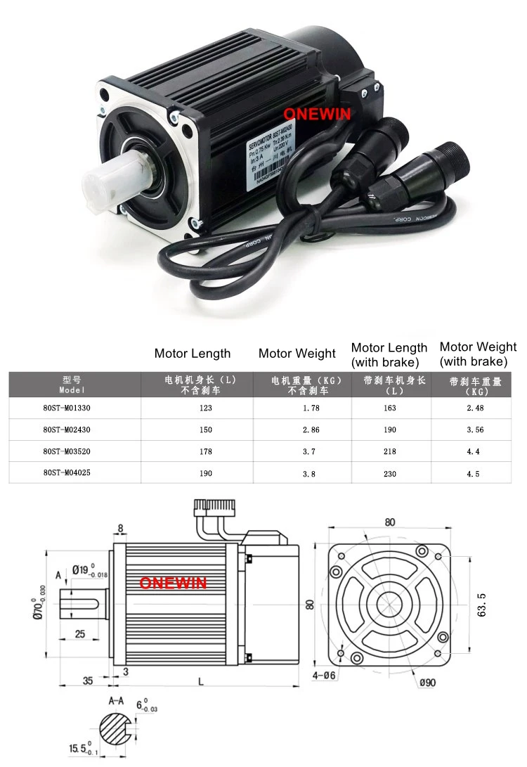 80ST-M02430 750W 2.4Nm AC servo motor driver kit diameter 80mm 3000rpm match dri