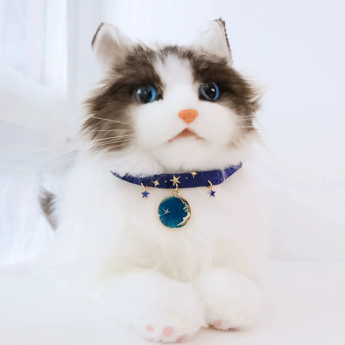 1pc-Cute Cat Pendant Necklace Printed Star Puppy Collar Lobster Clasp Adjustable Extension Chain Pet Collar