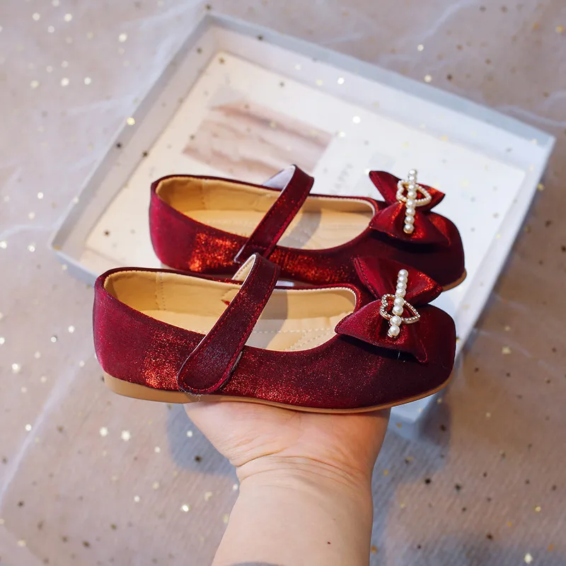 Girls Rhinestone Princess Shoes with Bow-knot Little Kids Mary Janes Shoes for Party Wedding Fashion Children Performance Shoes