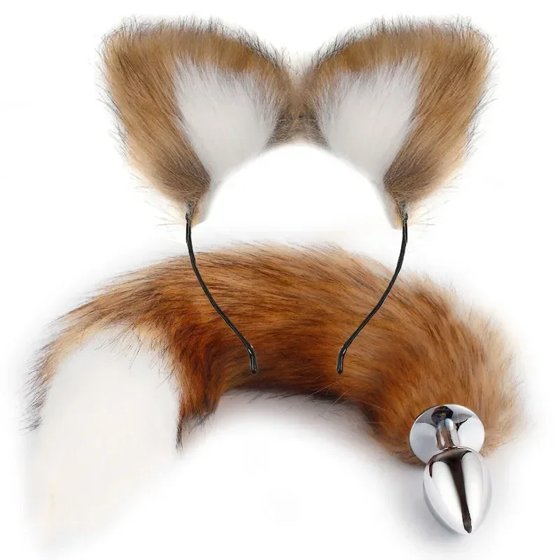 40cm Fox Tail Anal Plug Sexy Plush Cat Ears Headbands Set Butt Plug Tail Erotic Cosplay Sex Toys for Women Anal Masturbating