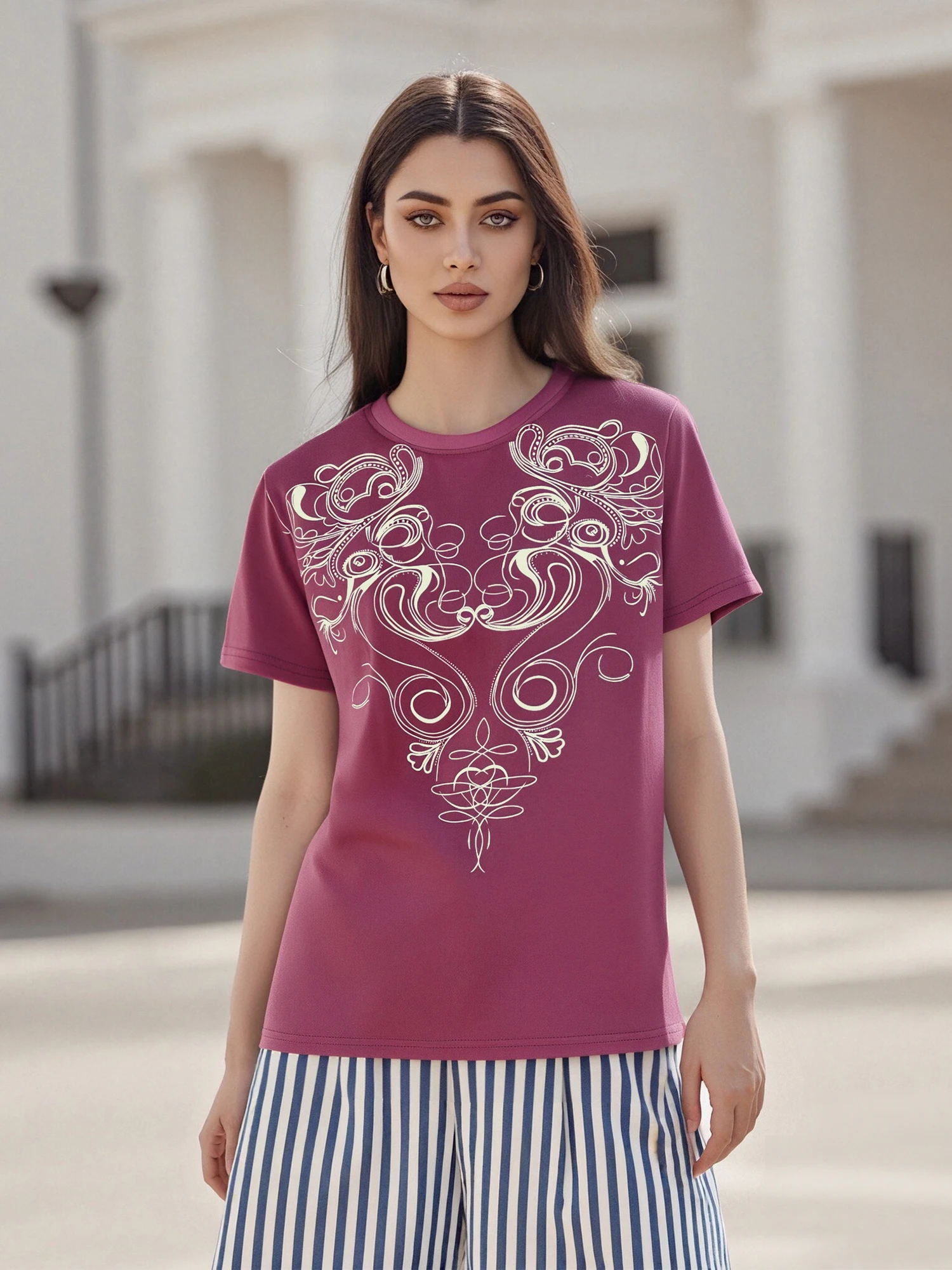 Women s Short Sleeve Crew Neck T-shirt with Stylish Print  Fit Summer Top for Casual Daily Wear and Comfort