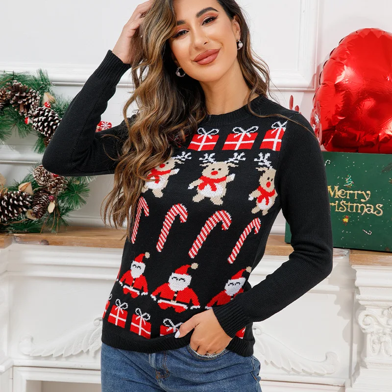 

Loose Christmas Sweater Women's Winter Crewneck Pullover Jacquard Knitted Female Sweater Pullover casacos de inverno feminino