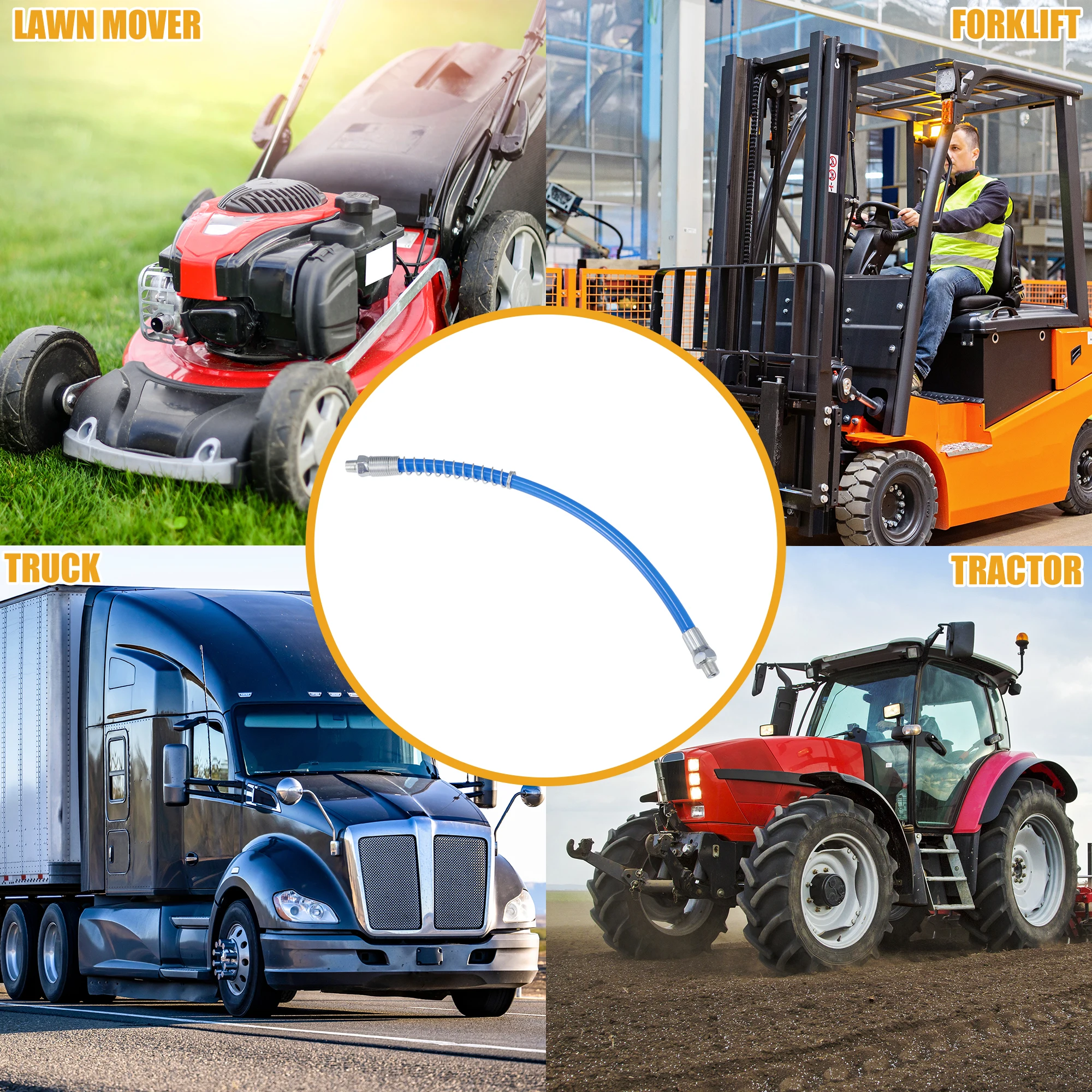 30/40/50cm-180cm Grease Gun Hose Extension Hand and Air Powered Grease Guns Connector Trailer Flex Hose X Autohaux grease gun coupler