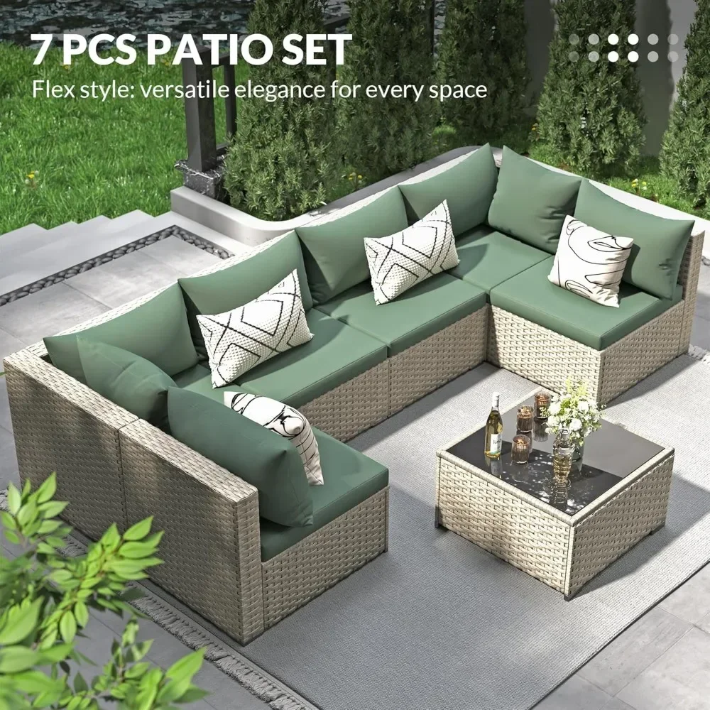 Patio Furniture Set Outdoor Modular Sectional Sofa Set 7 Piece Wicker Rattan Conversation Patio Couch for Porch Garden