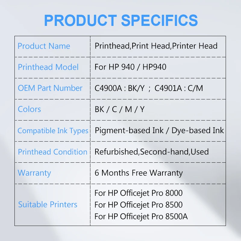 Cabeça de Impressão C4900a C4901a para Impressora hp para hp 940 Hp940 hp Officejet Pro 8000 8500 8500a bk y c m Pcs - Imagem 2