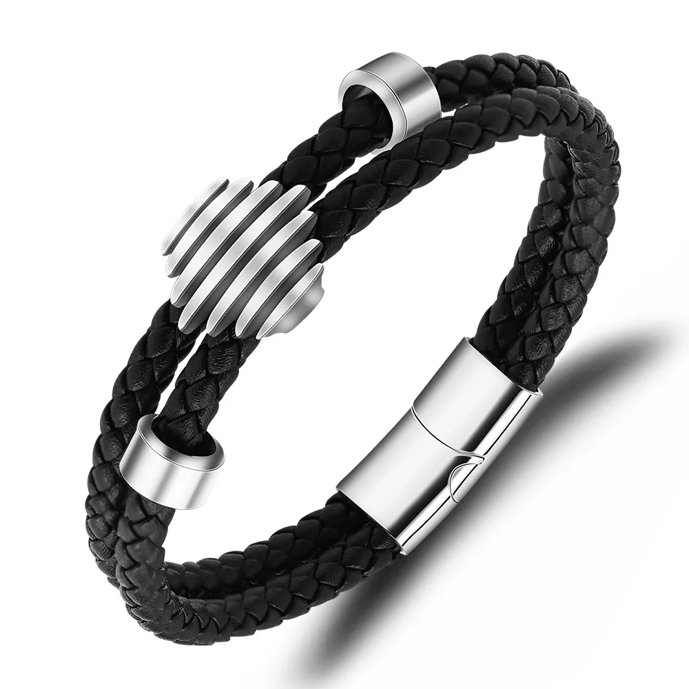 

Stainless Steel Black Multilayer Braided Leather Bracelet Simple Personality Bracelet for Men