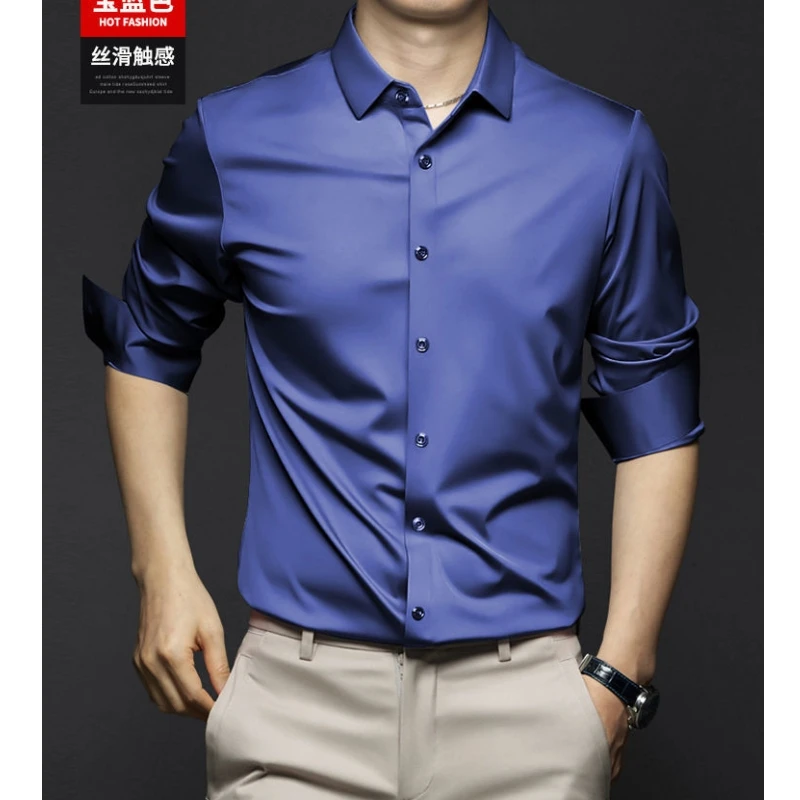 Luxury Business Casual Shirts For Men Spring Summer Non Ironing Wrinkle Resistant Solid High-end Men Tops Multi-color S-6XL