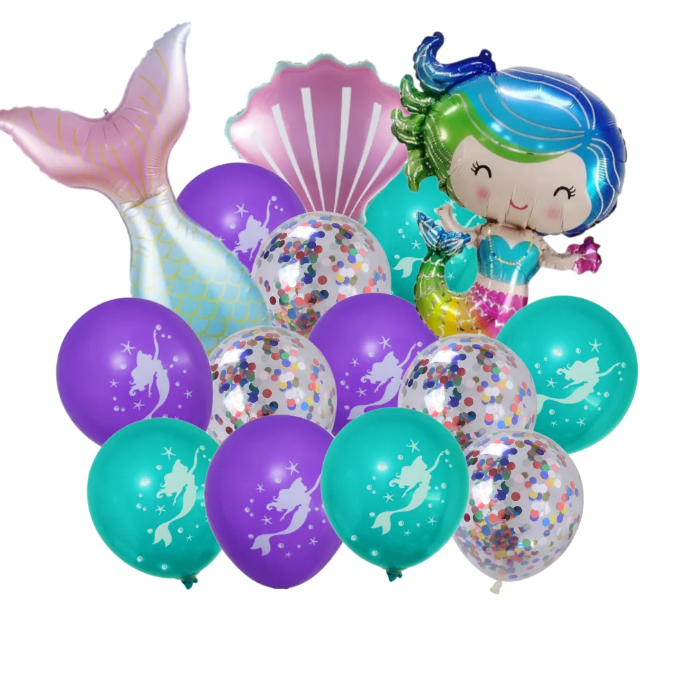 

Ocean Theme Party Balloons Set Colorful Confetti Latex Balloon Mermaid Seashells Foil Balloon for Wedding Birthday Decor 15Pcs