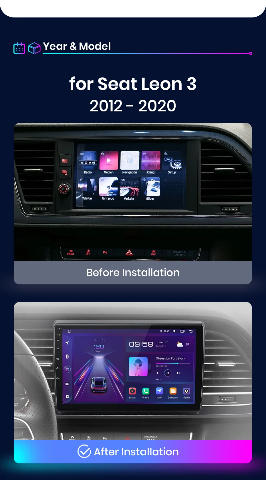 Junsun V1 AI Stimme Drahtlose CarPlay Android Auto Radio für Seat Leon 3 2012-2020 4G Auto Multimedia GPS 2din autoradio – Detail 7