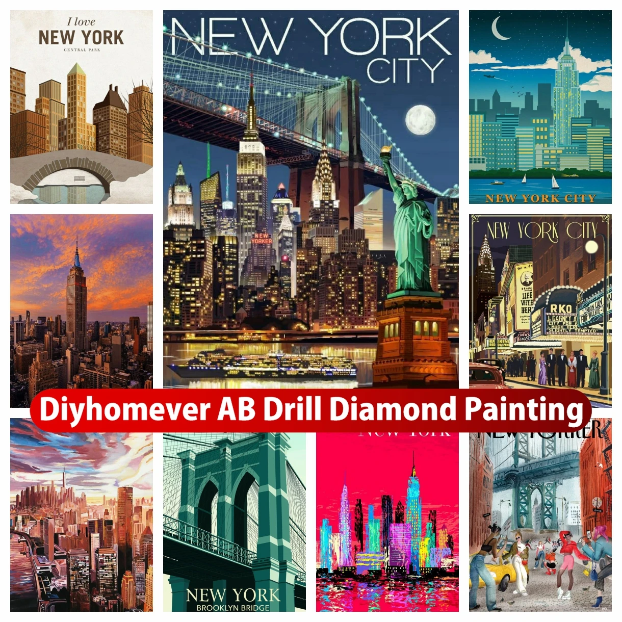 Paisaje Pintura Diamante Ciudad de Nueva York Paisaje Arte Diamante Calle  Manhattan Pintura Diamante Times Square DIY 5D Kits de Pintura Diamante para