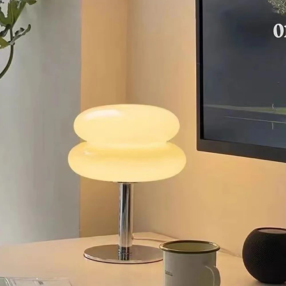 Elegant Macaron Glass Table Lamp - Trichromatic Dimming Decor with Eye Protection Night Light