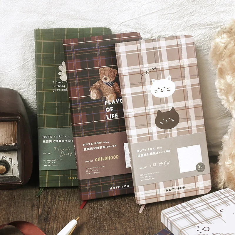 Weekly Notebook Hardfaced Checked Hand Ledger Notebook Korean Stationery Notebooks
