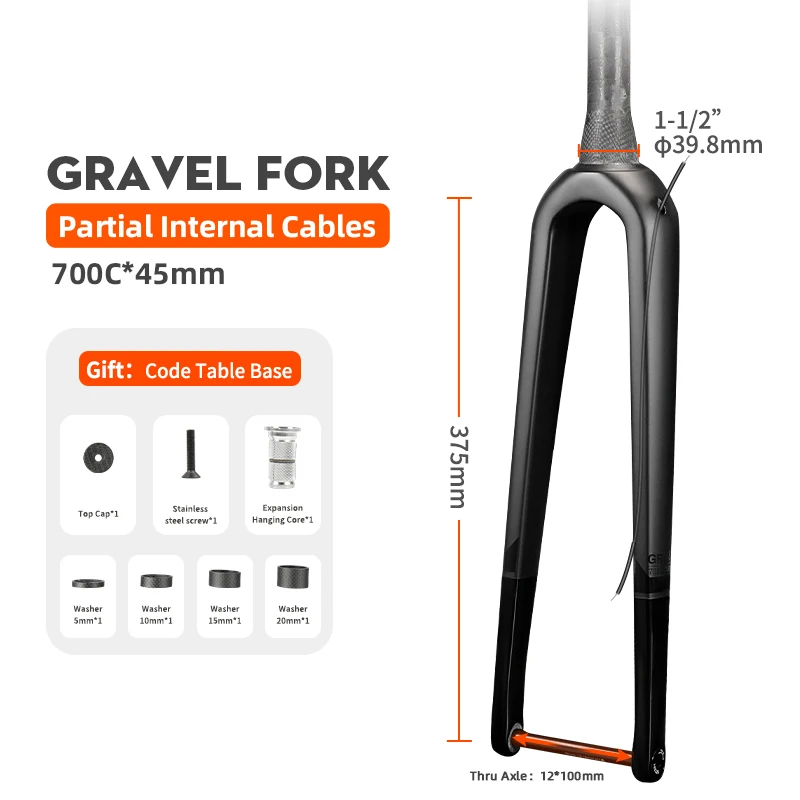 Fourche Avant Carbone Pour Vélo Gravel - Conique Axe 12x100mm - Rigide - Neuf 2 Ans Garantie