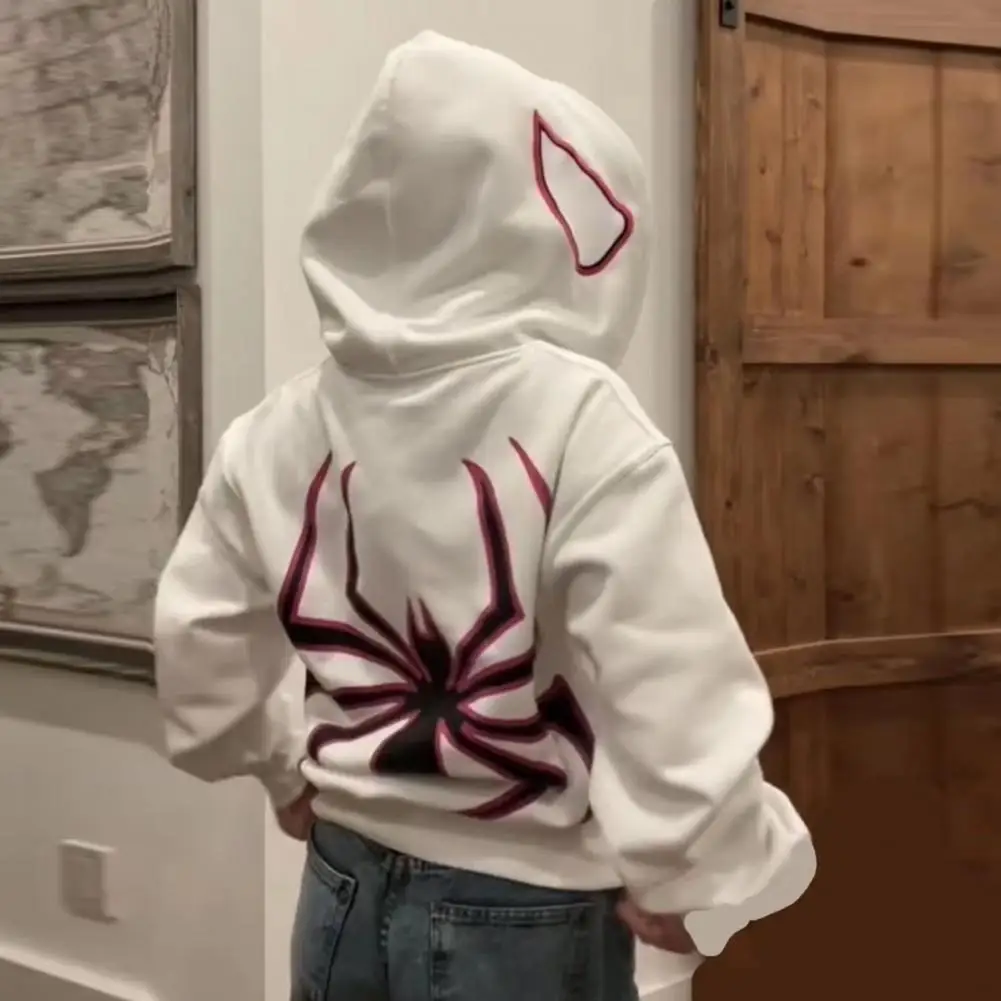 

Couple Hoodies Punk Style Spider Print Hallowen Women Sweatshirts Vintage Hooded Jacket Zip Up Harajuku Casual Hoodies Coat