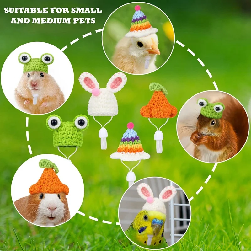 4 Pieces Hamster Hat Mini Small Animals Hat With Adjustable Strap Lovely Hand Knitted Frog Rainbow Carrot Tiny Hats