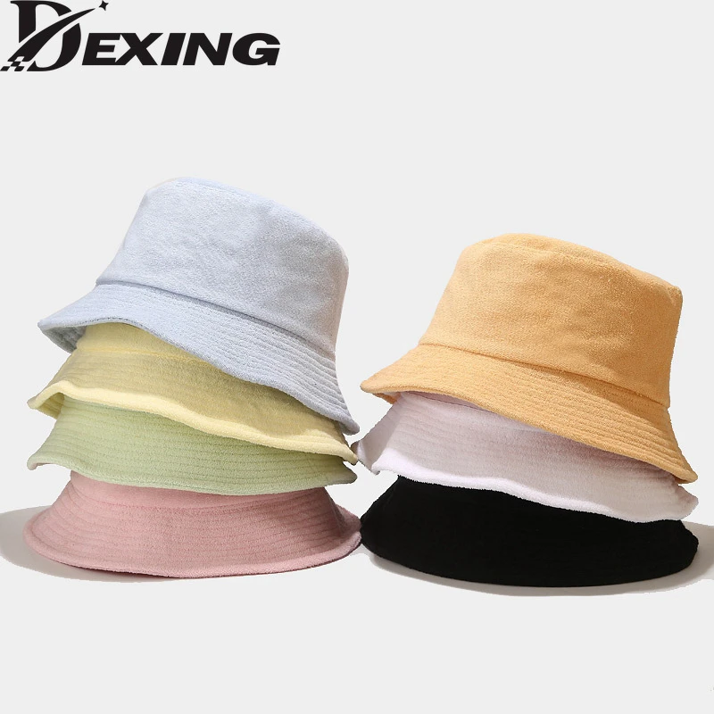 2022 Autumn Terry Cloth Towel Bucket Hat Women Men Candy Colors Panama