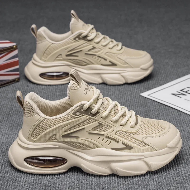 New 2025 Men's Breathable Summer Thick Bottom Sport Shoes Casual Running Shoes Fashionable All-Match Flat Laced Ankle High Shoes