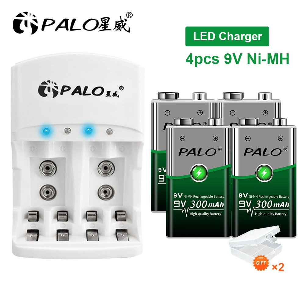 Palo 9V 300Mah Nimh Batteria Ricaricabile + Caricabatteria Per Aa Aaa 9V Ni-Mh Ni-Cd Batterie Ricaricabili Dispositivo Di Ricarica Rapida