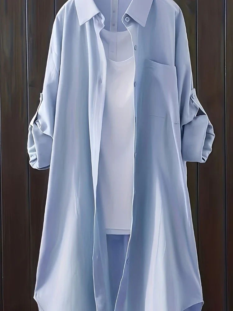 Plus Size Women Breathable Blouse Korean Shirt New Popular Loose Casual Fashion Simple Solid Female Long Sleeved Top Of Clothing Best Sellers In Plus Sized Clothing