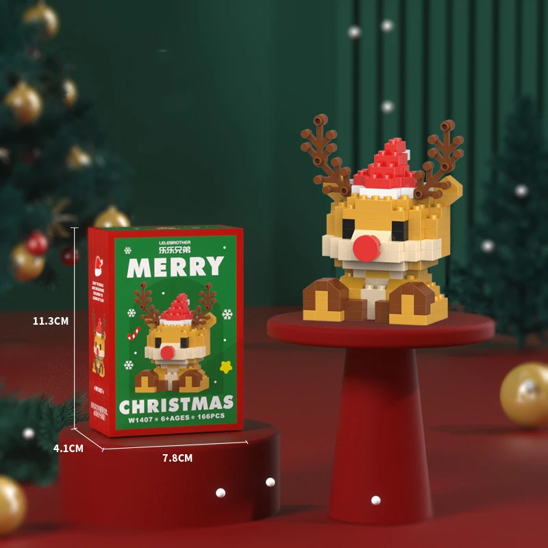 2pcs Santa Claus Figure Micro Building Block Reindeer Puzzle Xmas Tree ...