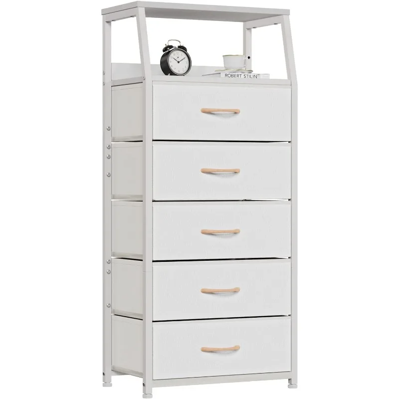 

Furnulem White Dresser with 5 Drawers, Vertical Storage Tower Fabric Dresser for Bedroom, Hallway, Entryway, Nursery