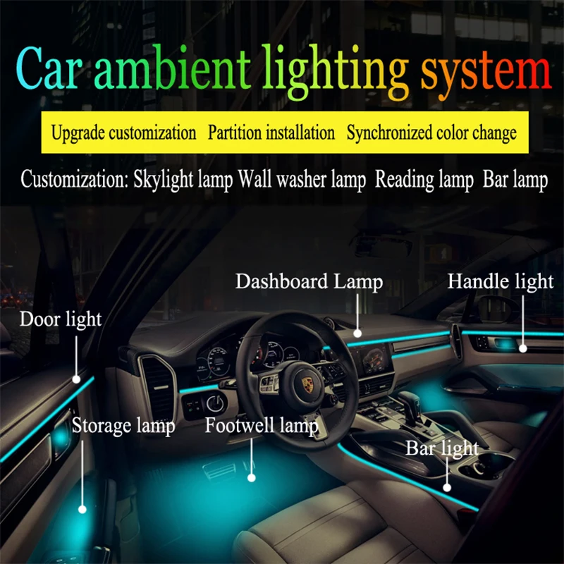 18 in 1 Ambient Light For Car Interior 64 Color Breathe Dashboard Door  Decoration LED Strip Lights RGB Bluetooth App Control 12V