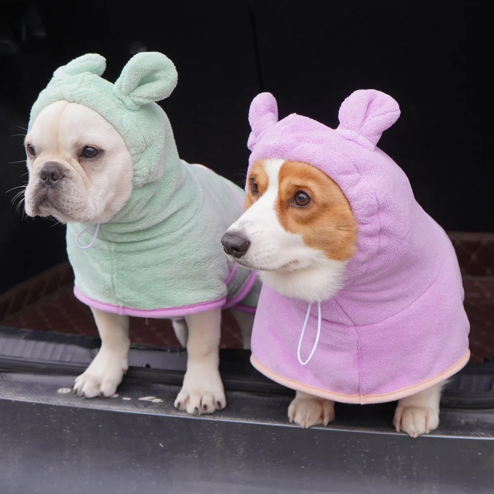 Pet bath towel Quick Drying Bathrobe for Dogs and Cats Microfiber Absorbent Beach Towel Fast Dry Dog Hooded Jacket
