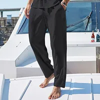 Casual Sweatpants For Men 2023 Autumn Casual Solid Color Try Breathable Cotton Linen Pocket Elastic Waist Pants Men'S Clothing