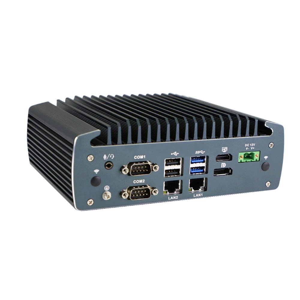 HUNSN Fanless Industrial PC,Mini Computer,IPC,Celeron J6412,IX15,Windows 11/Linux Ubuntu,TPM 2.0,6COM,HD,DP,3LAN,GPIO,9-36V 2Pin 4
