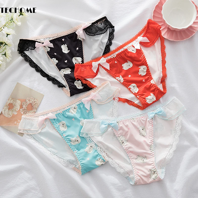 Slip da donna con coniglio di Capodanno Intimo natalizio Mutande da donna Vita bassa Slip Lingerie sexy in raso Nodo con fiocco carino_voghion.com