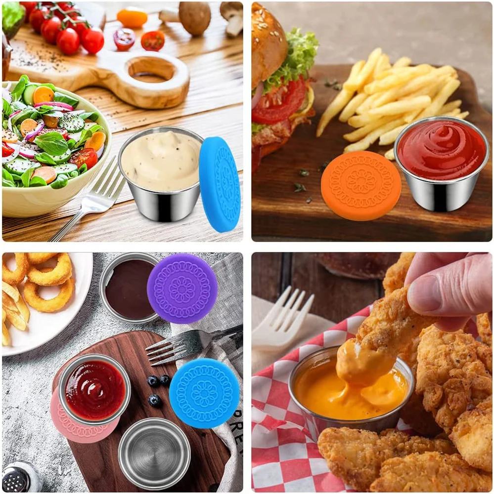 

Small Dipping Sauce Cups, Small Condiment Containers with Lids, Stainless Steel Sauce Container with Silicone Lids