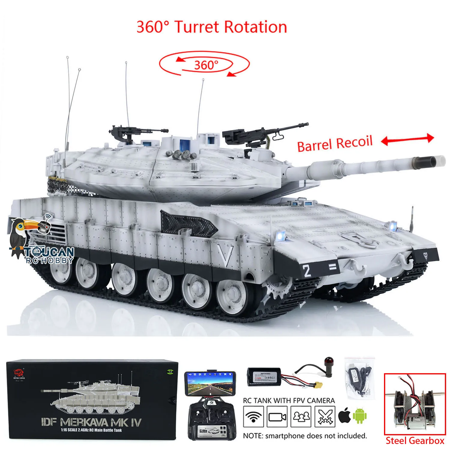 Toys Heng Long Merkava 1/16 RC Tanks 3958 IDF MK IV Metal Driving Gearbox W/ FPV Camera Radio Control Panzer Model TH23440 2