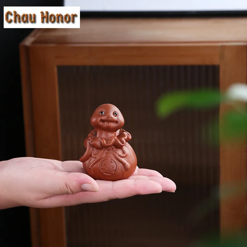 Tea Pets Cute Snake Statue Ornament Home Tea Set Decoration Art Gift Handmade Sculpture Crafts Creative Purple Clay Fingertip