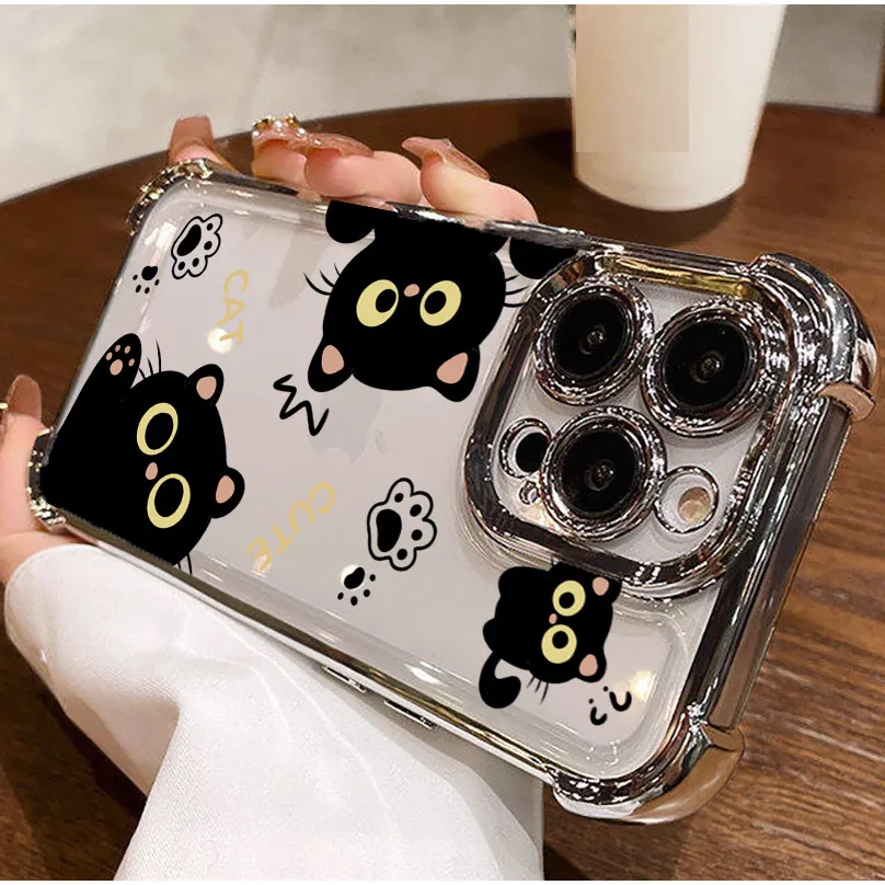 Luxury Black Cat Cartoon Plating Anti-Knock Phone Case