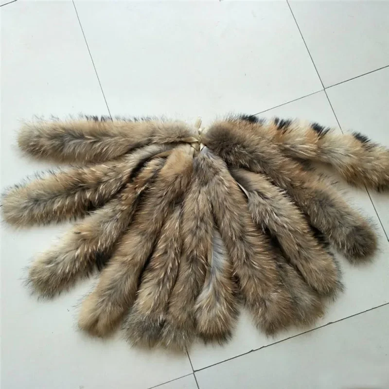 Real Raccoon Fur Collar For Children Parkas Coats Natural fur Girl Boy Kids Winter Scarves Genuine 50cm 60cm ZH03 Qearlstar raccoon fur scarf