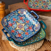 1 piece of 9-inch Bohemian style salad plate with double ear ceramic pasta dish, can be used for oven, microwave 5