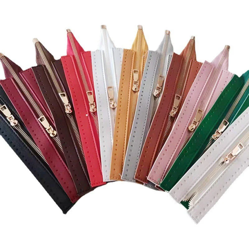 Metal Zipper PU Leather Zipper For Sewing Handbag Craft Sewing Custom DIY Zipper For Woven All-match Bag Hardware Accessory