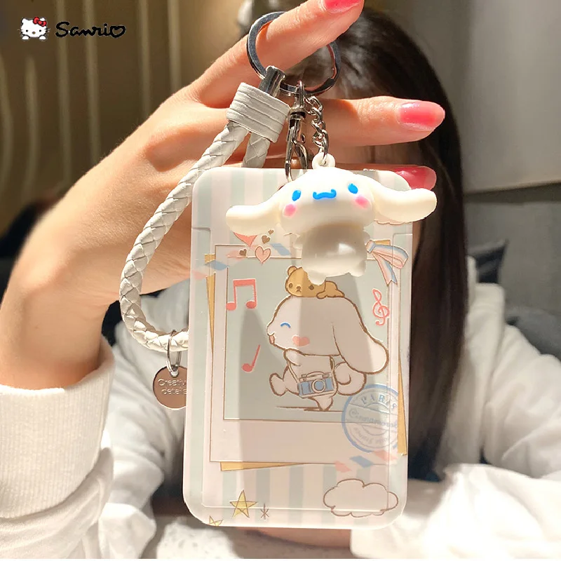 Kawaii Cinnamorroll ID Card Holder Cute Sanrio Cartoon Bus Card Cover Case  Photo Display Women Backpack Decoration