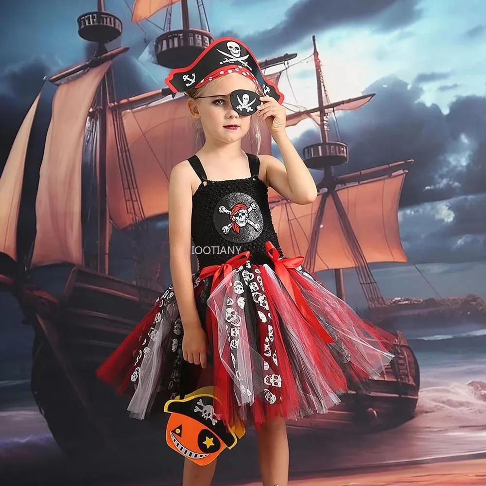 

Children's Pirates Of The Caribbean Role-play Tutu Skirt Fearless Pirate Costume For Girls Kids Pirate Captain Cosplay Party Set